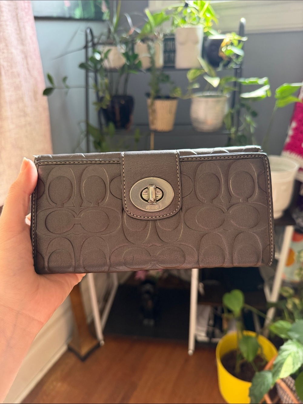 Coach Embossed Signature Leather Turnlock Envelope Wallet